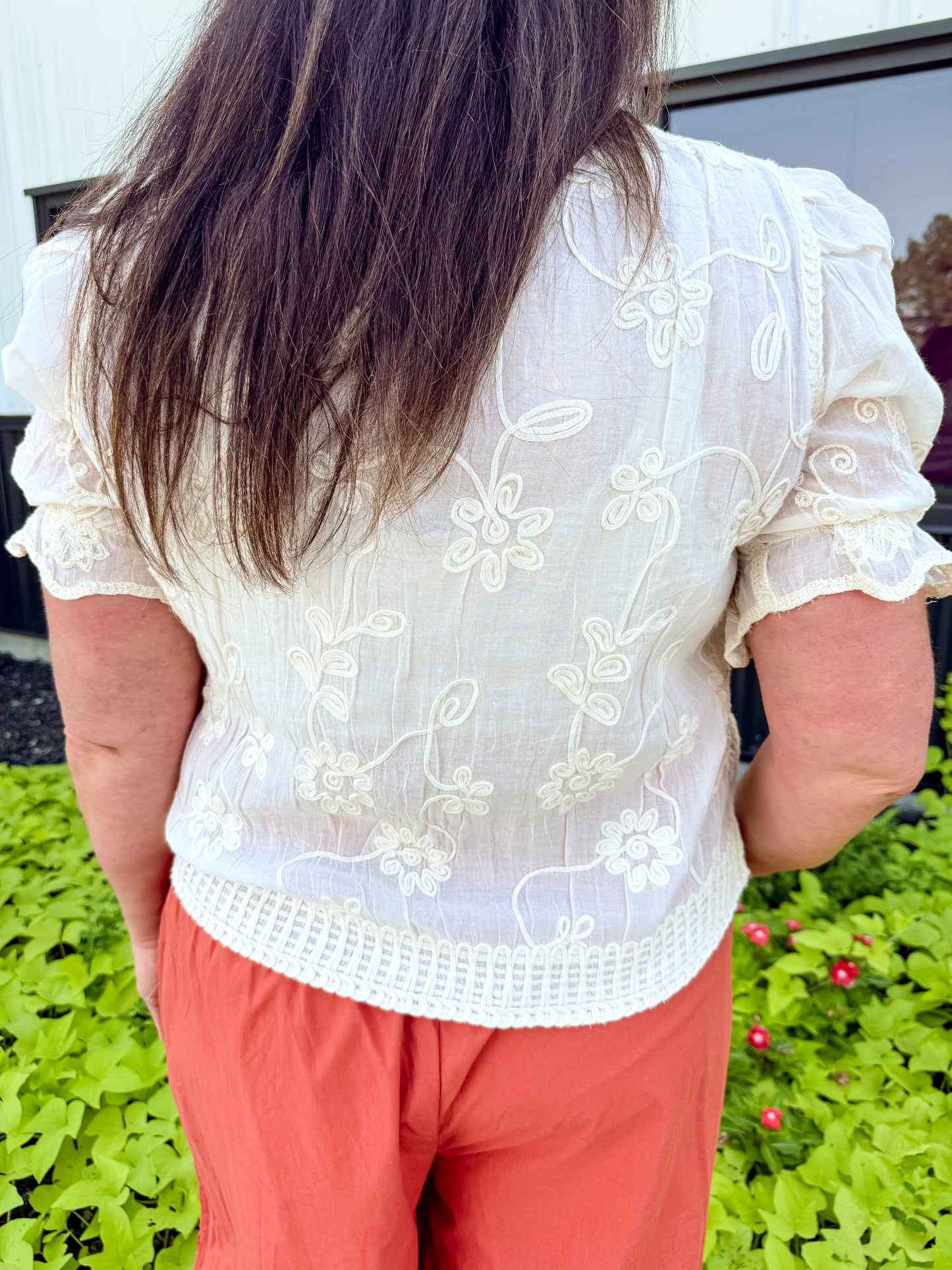 3D Floral Embroidery on Crochet Top