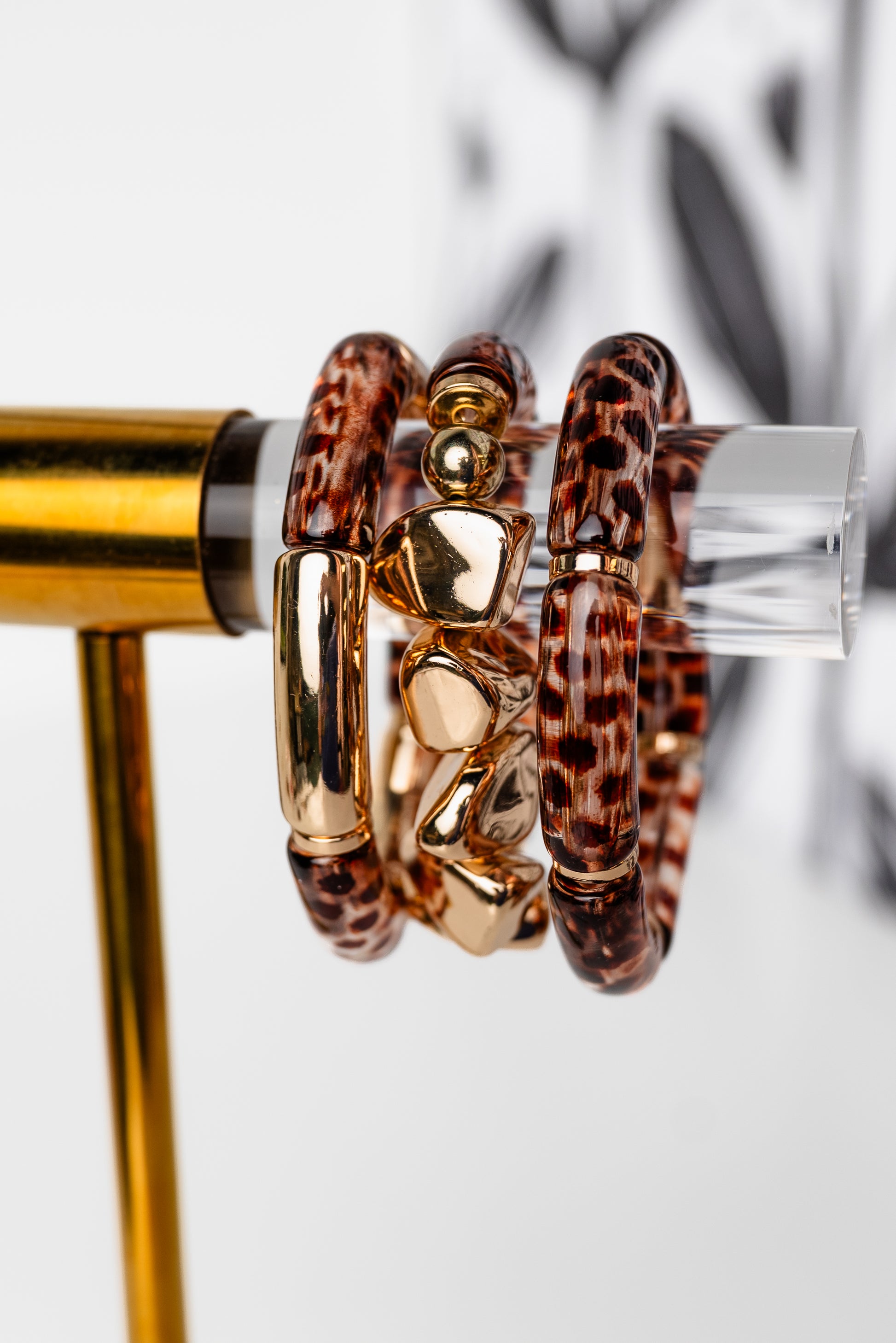 3 Row Pebble Shape & Cylinder Bracelet