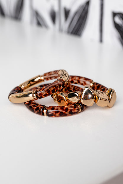 3 Row Pebble Shape & Cylinder Bracelet