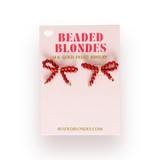 Beaded Blondes Red Bow Earrings