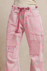 Twill & Line Pants - Pink Final Sale