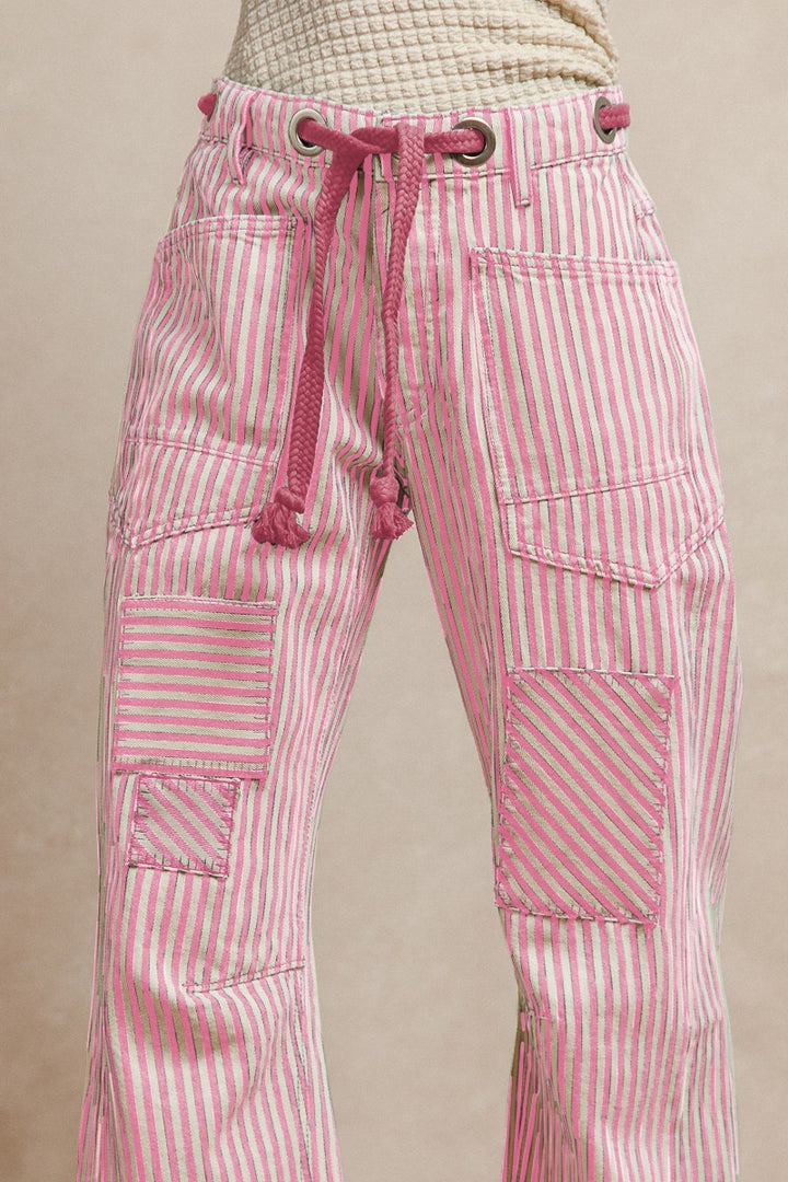 Twill & Line Pants - Pink Final Sale