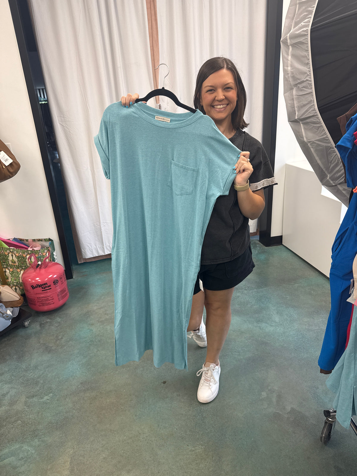 Effortless Midi Dress with Side Slit - Teal - EOS Final Sale