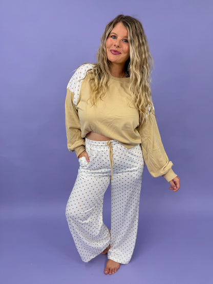 Polka Dot Patchwork Long Sleeve Casual Two Piece Set