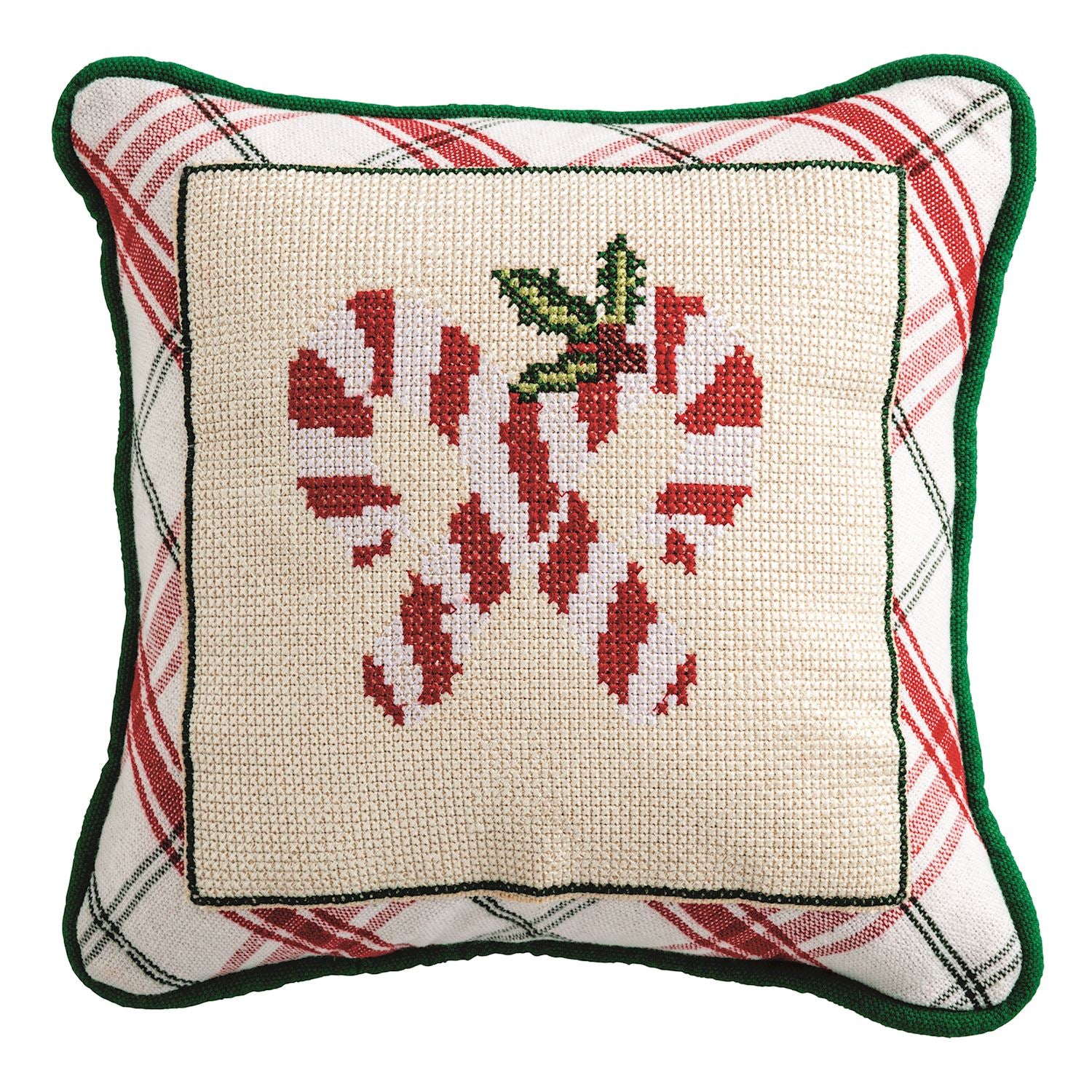 Mud Pie: Candy Cane Needlepoint Pillow