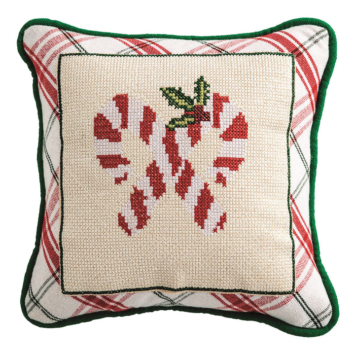 Mud Pie: Candy Cane Needlepoint Pillow