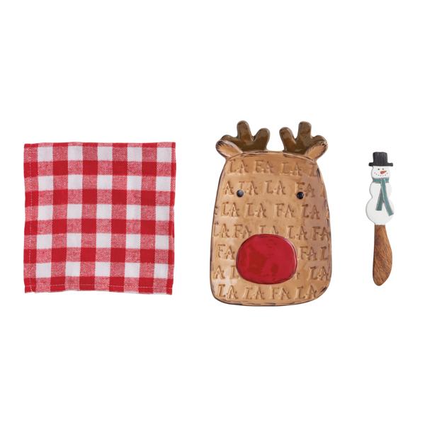 Mud Pie Reindeer Tray & Towel Set