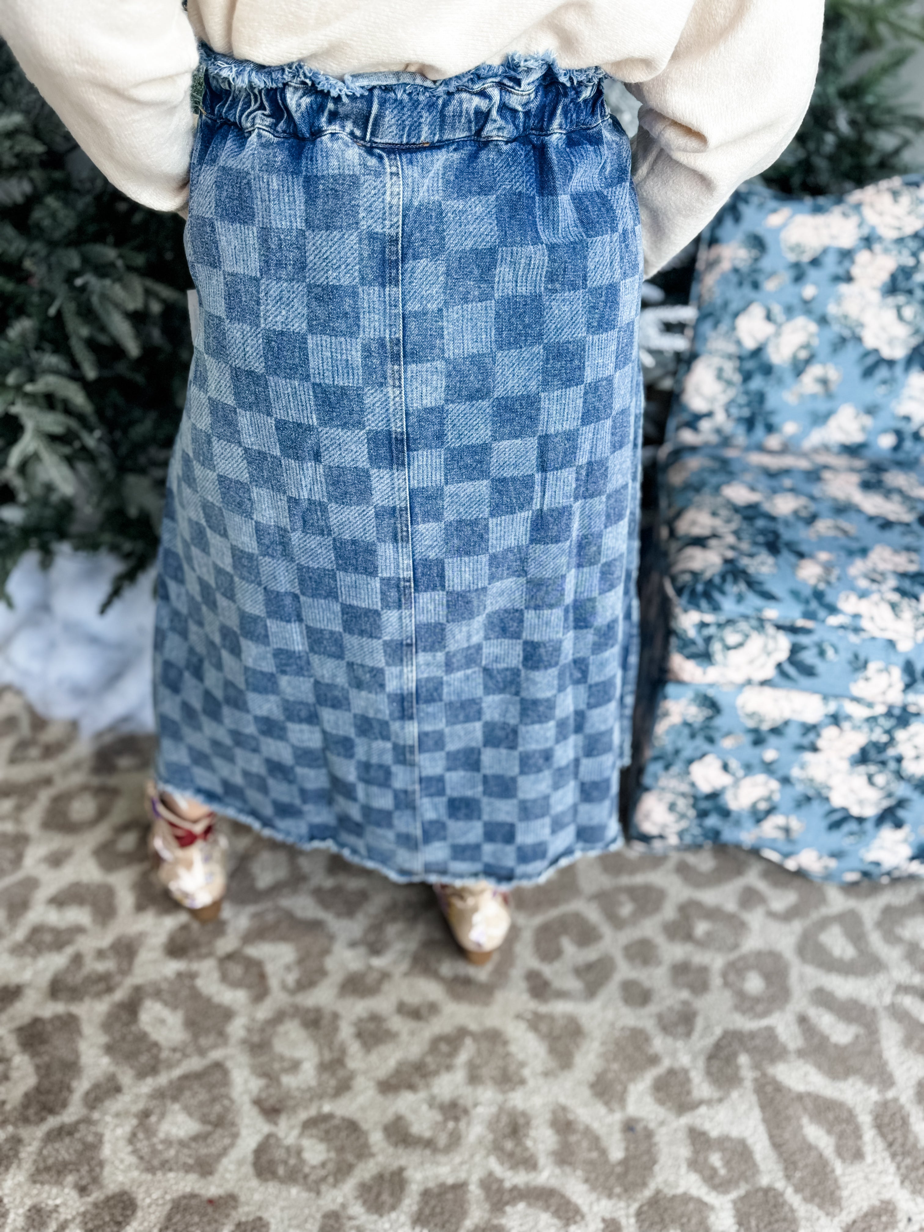 Check & Chill Denim Skirt