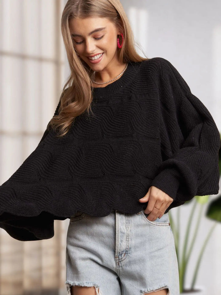 Scallop Hem Loose Fit Sweater