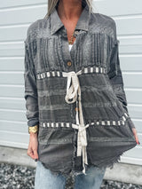 Ribbon Tie With Lace Button Top
