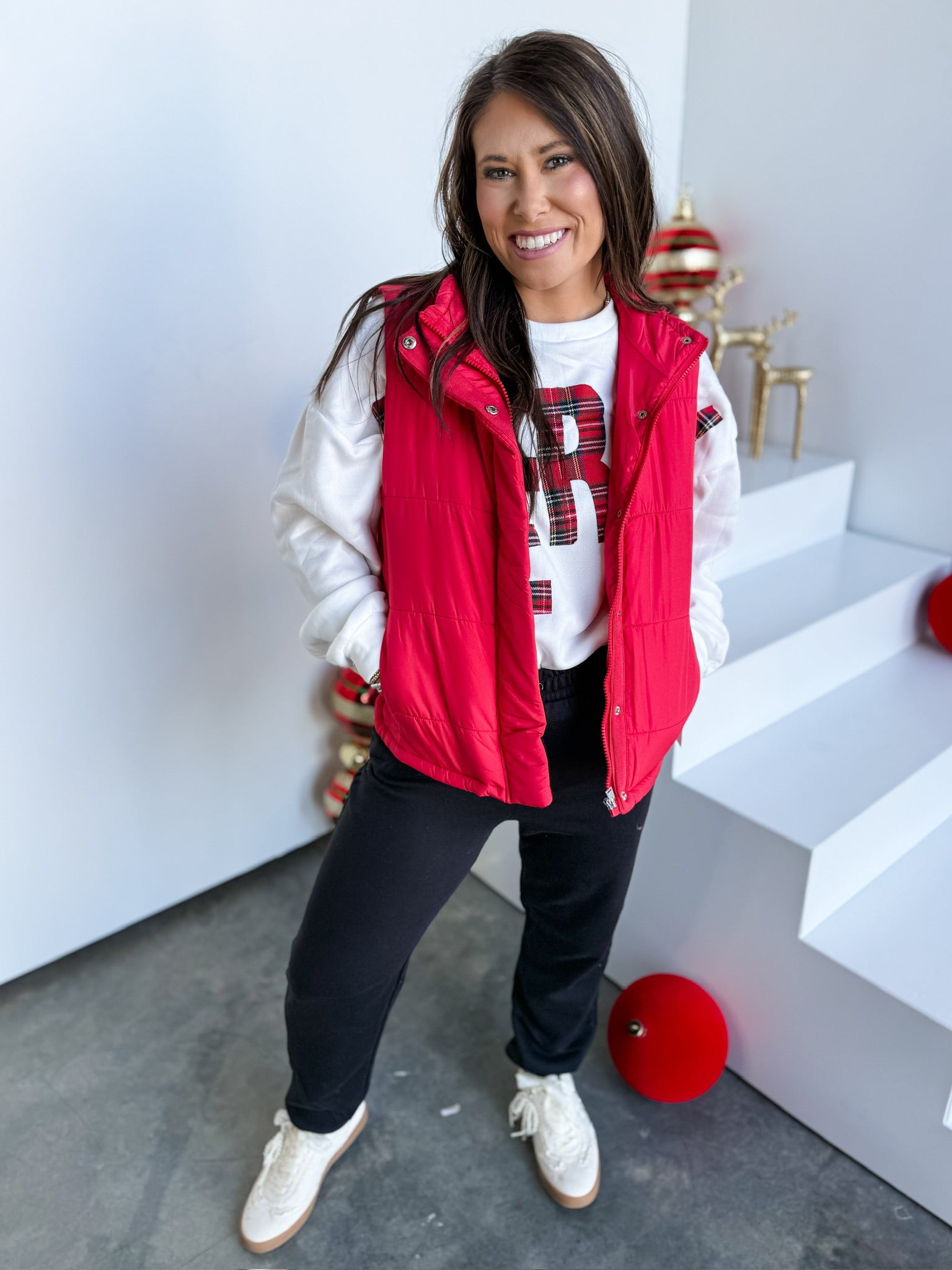 Puffer Charm Sleeveless Vest - Red