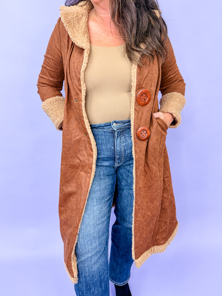 Faux Fur Trim Longline Coat