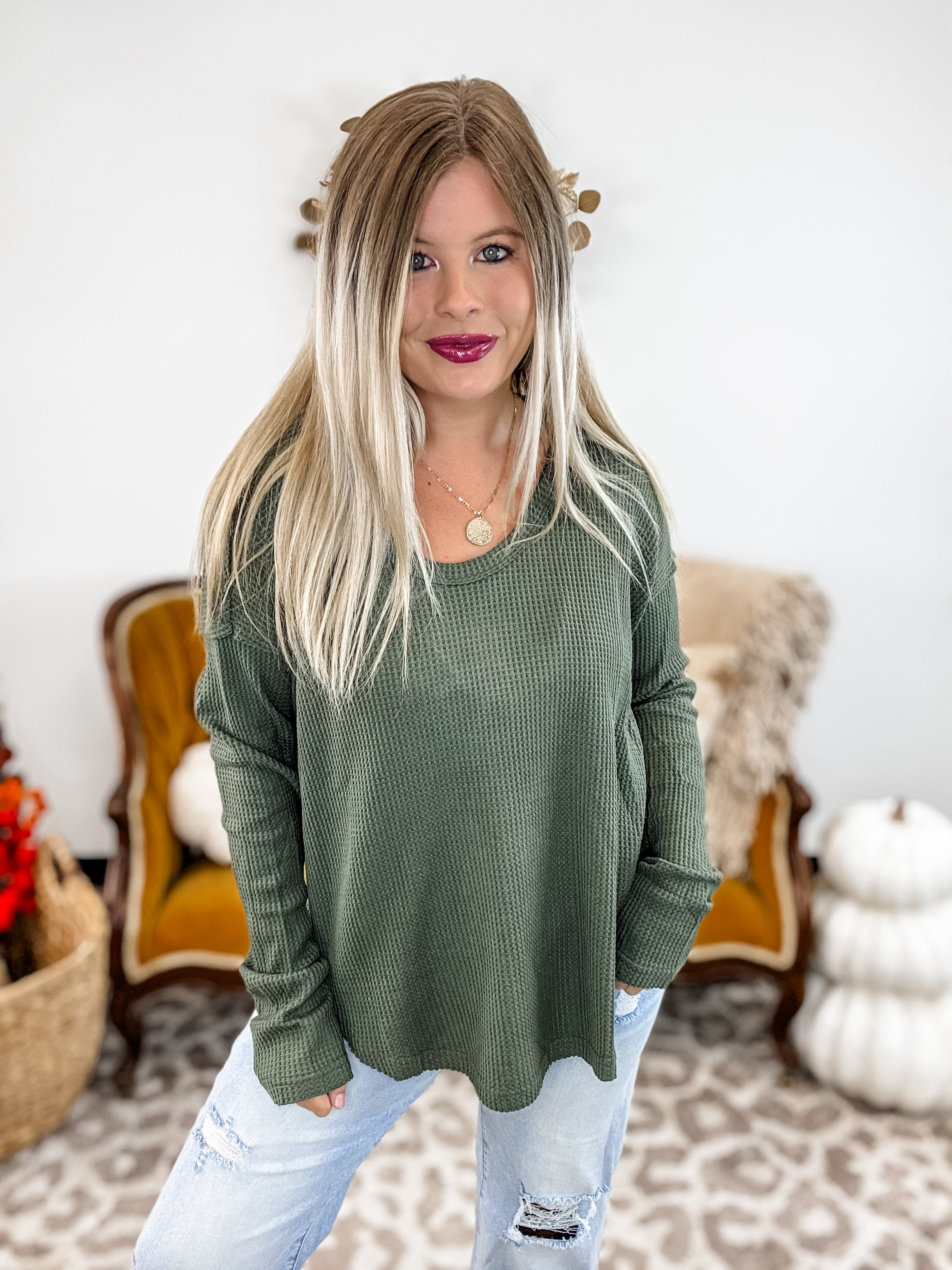 Waffle Drift Top - Forest FINAL SALE