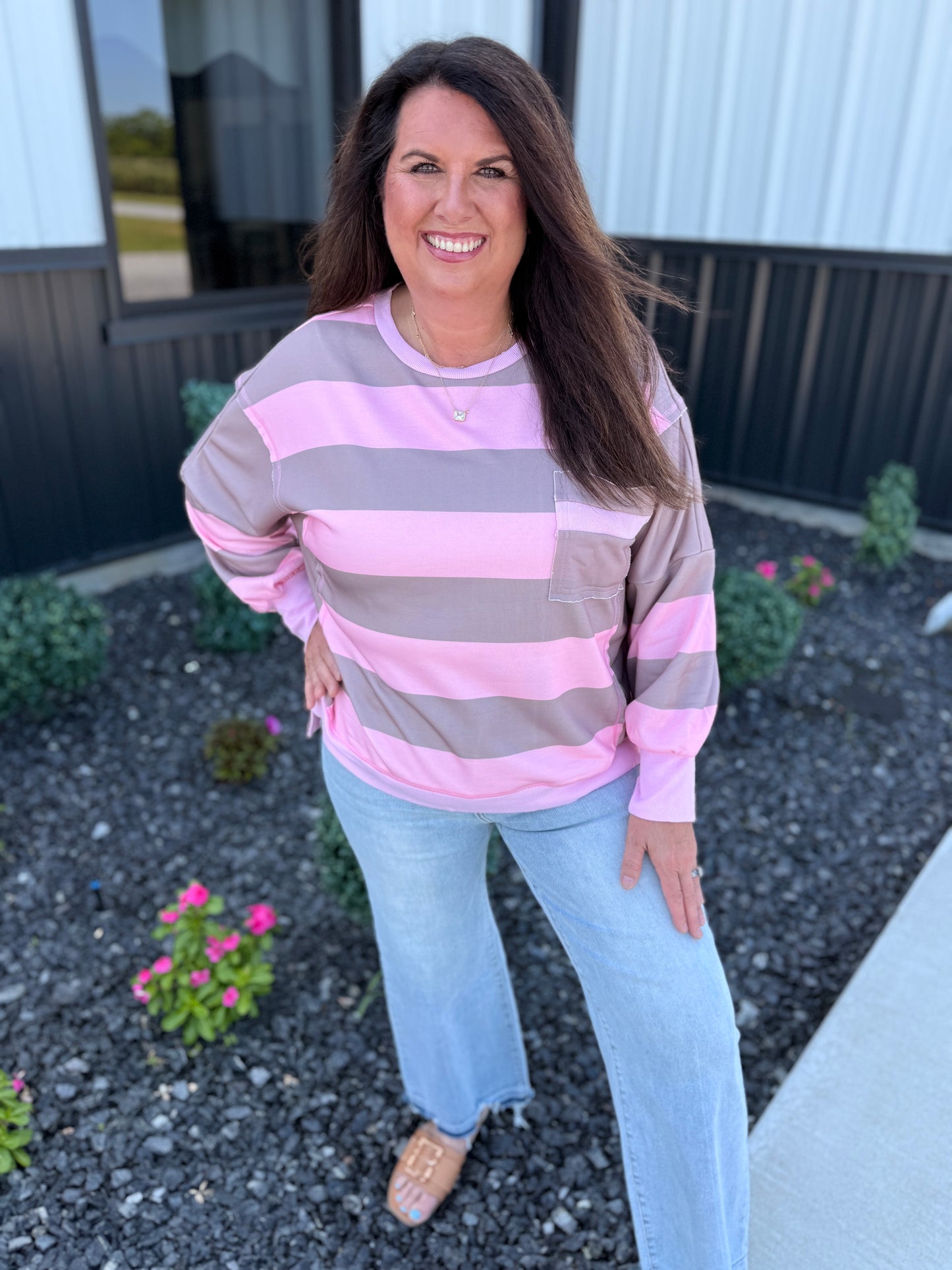 Patch Pocket Split Hem Oversized Long Sleeve Sweatshirt