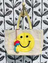 Happy Face Chenille Patch Canvas Tote Bag