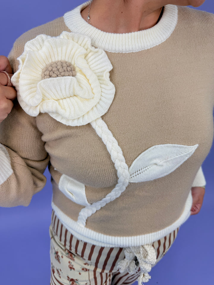 Elegant Wildflower Applique Luxury Sweater Top