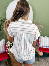 Striped Snap Button Collared Woven Top DOORBUSTER