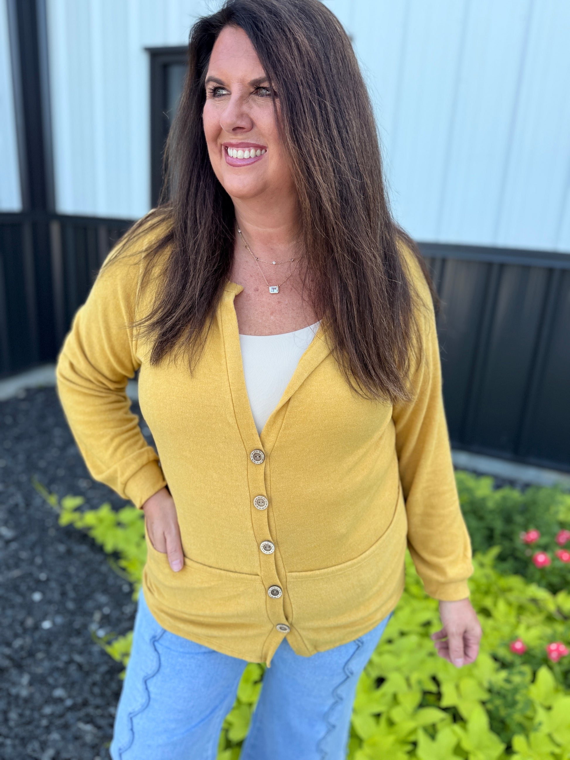 Brushed Hacci Knit Top Buttoned Cardi
