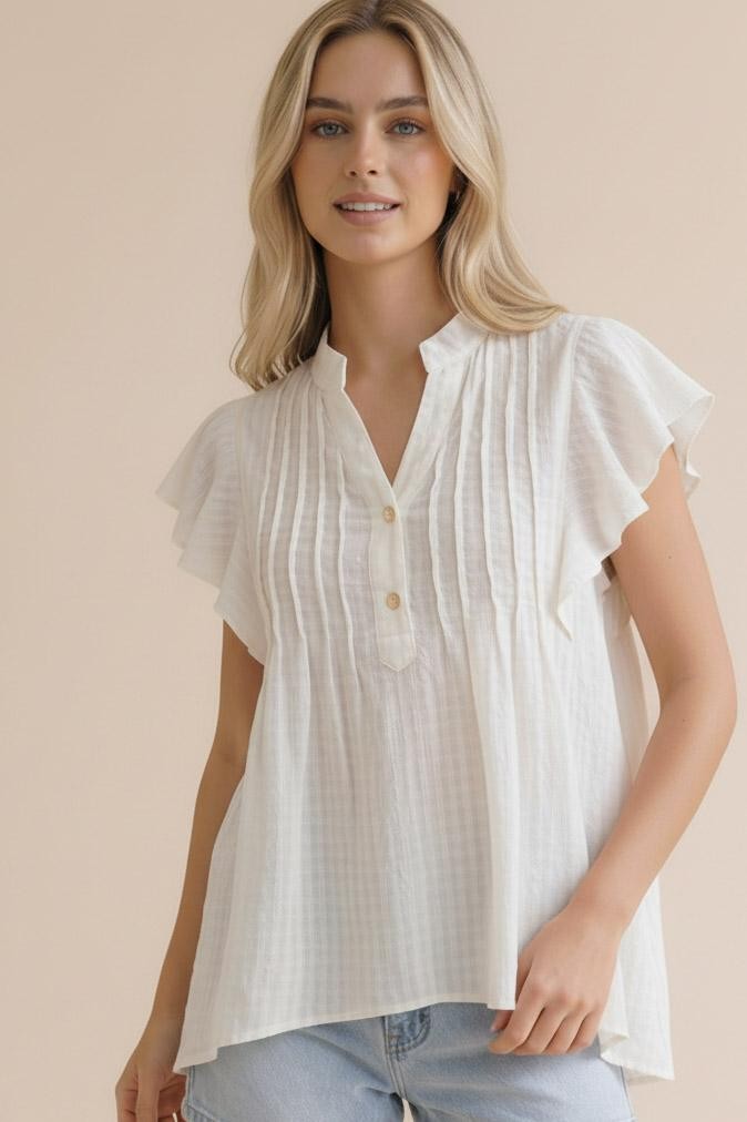 Breezy Textured Flutter Sleeve Blouse - Ivory
