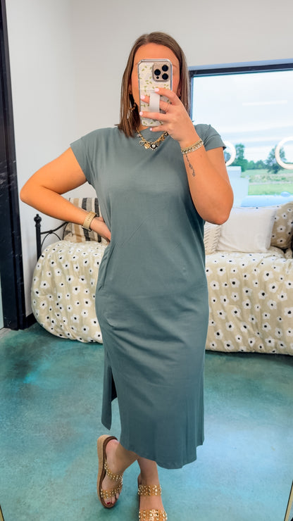 Effortless Midi Dress with Side Slit - Ash Jade - EOS Final Sale