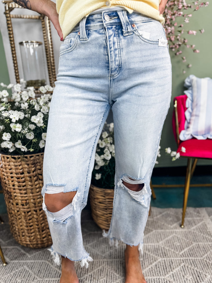 Wide-Leg Jeans With Knee Distressing Final Sale