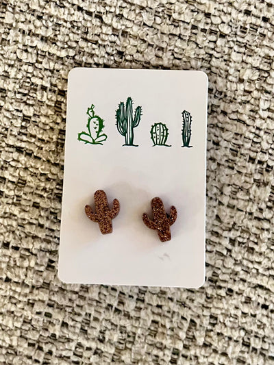 Glitter Cactus Stud Earrings