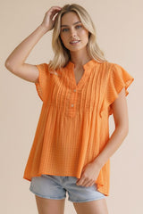 Breezy Textured Flutter Sleeve Blouse - Orange