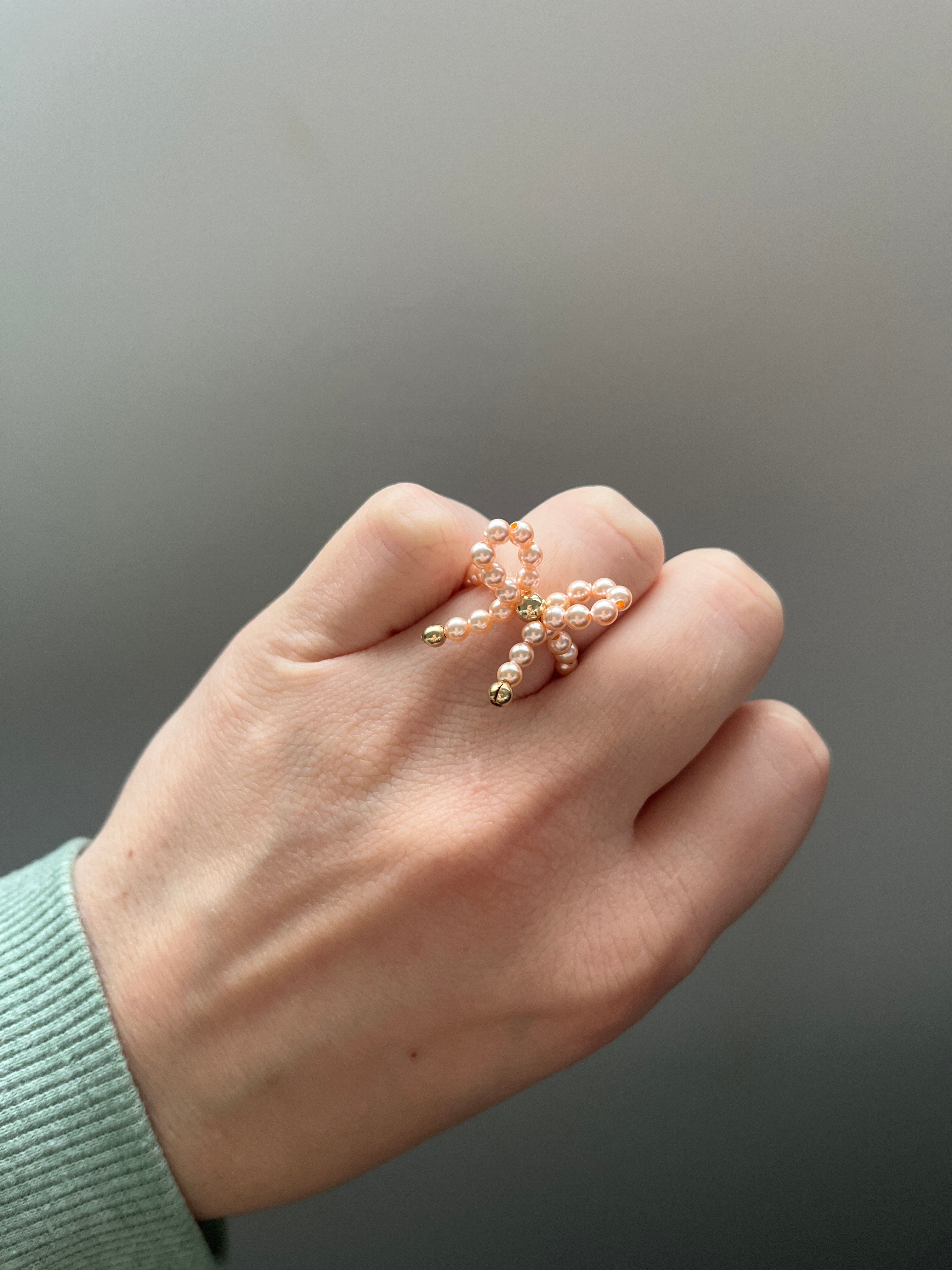 Beaded Blondes Champagne Pearl Bow Ring