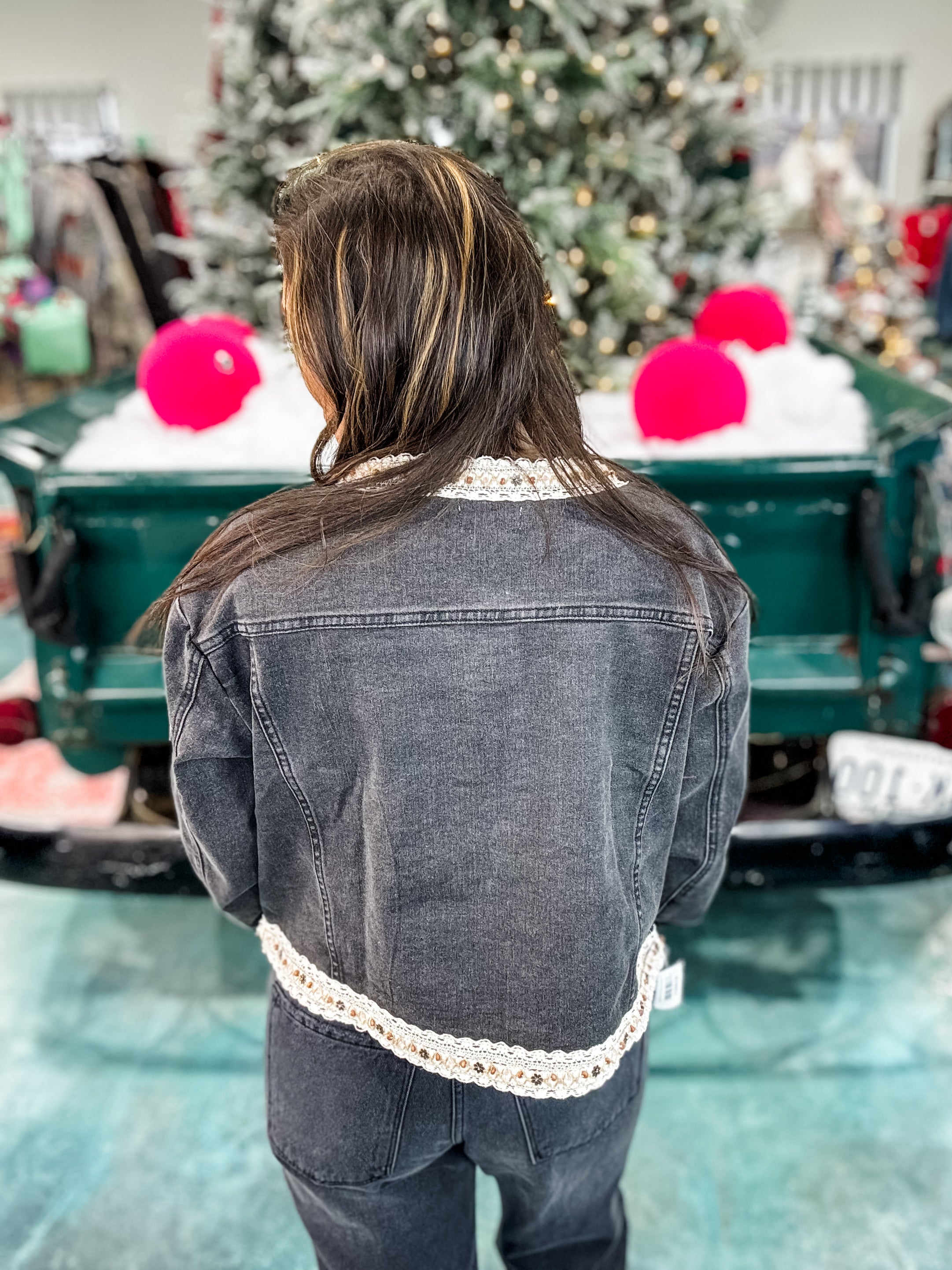 Bluebelle Lace Denim Jacket - Black Denim