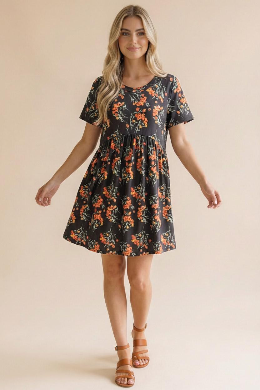 Wildflower Ease Mini Dress - Black