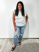 Clean Lines Cap Sleeve Top - Grey DOORBUSTER