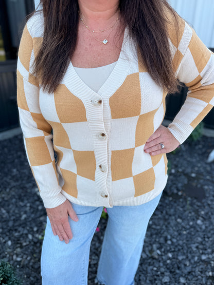 Checked V-Neck Cardigan