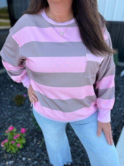 Patch Pocket Split Hem Oversized Long Sleeve Sweatshirt