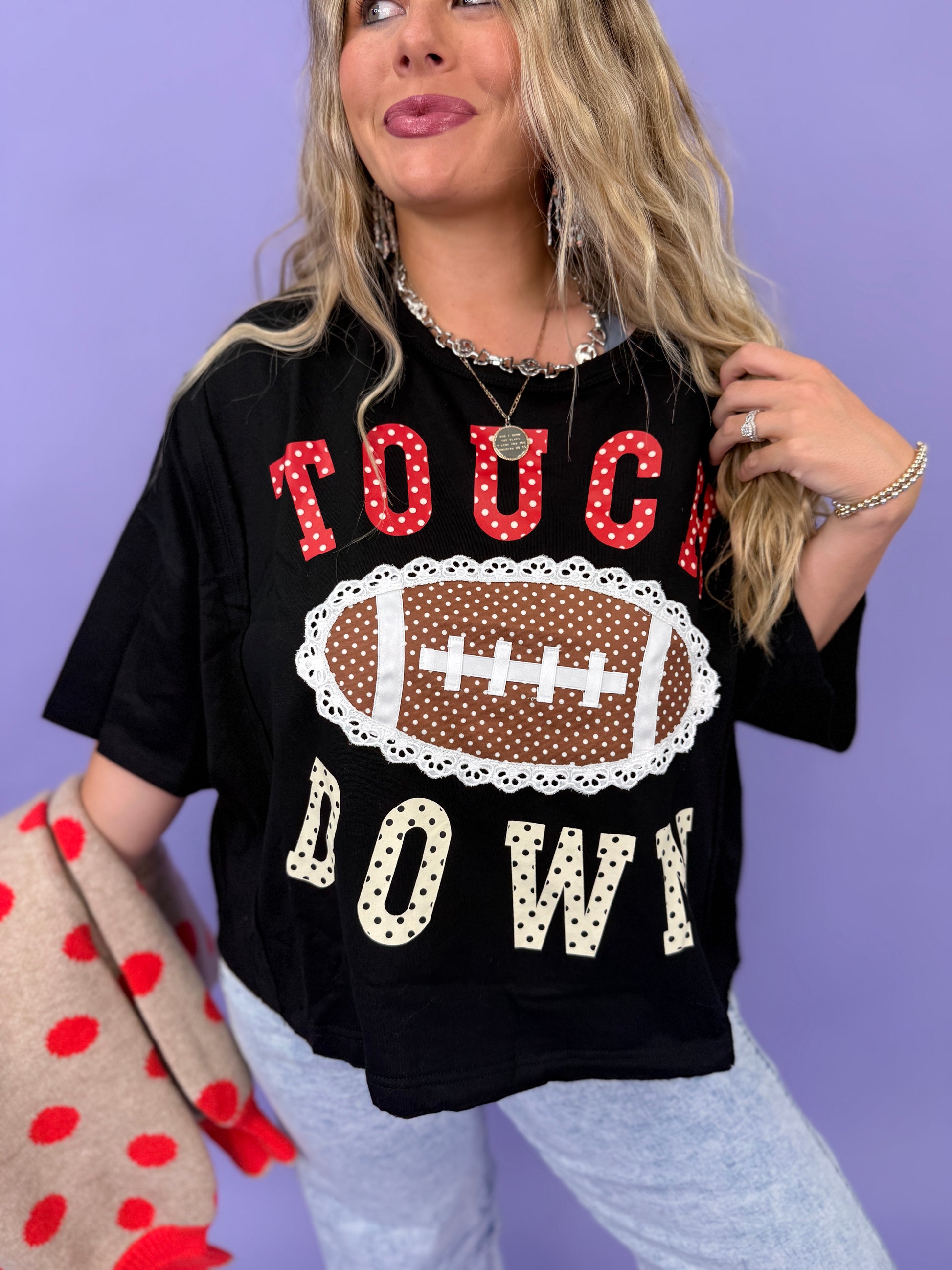 Football Game Day Polka Dots Washed Loose Fit Top