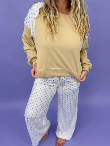 Polka Dot Patchwork Long Sleeve Casual Two Piece Set