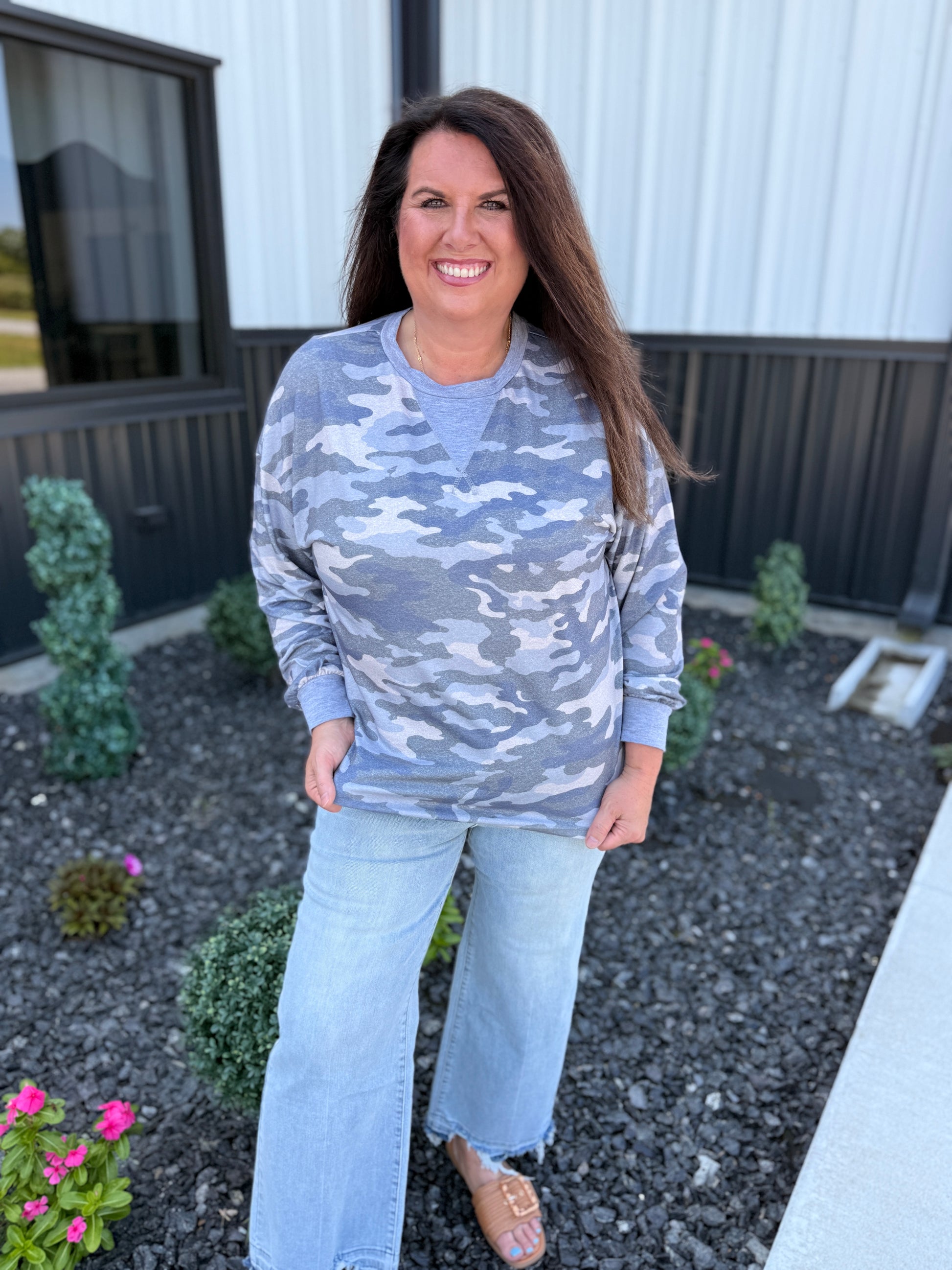 Camouflage Print Long Sleeve Casual Top