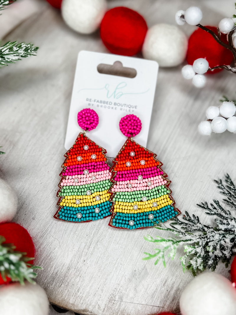 Multi Colored Christmas Tree Earring