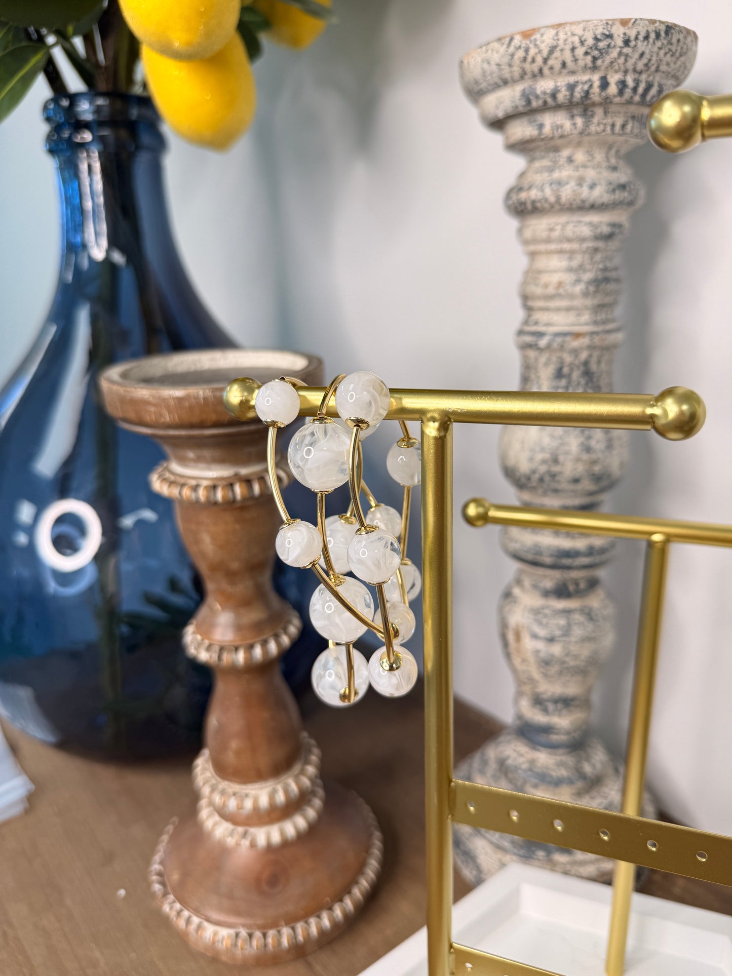 3 Row Marble Ball & Curved Metal Bracelet Set