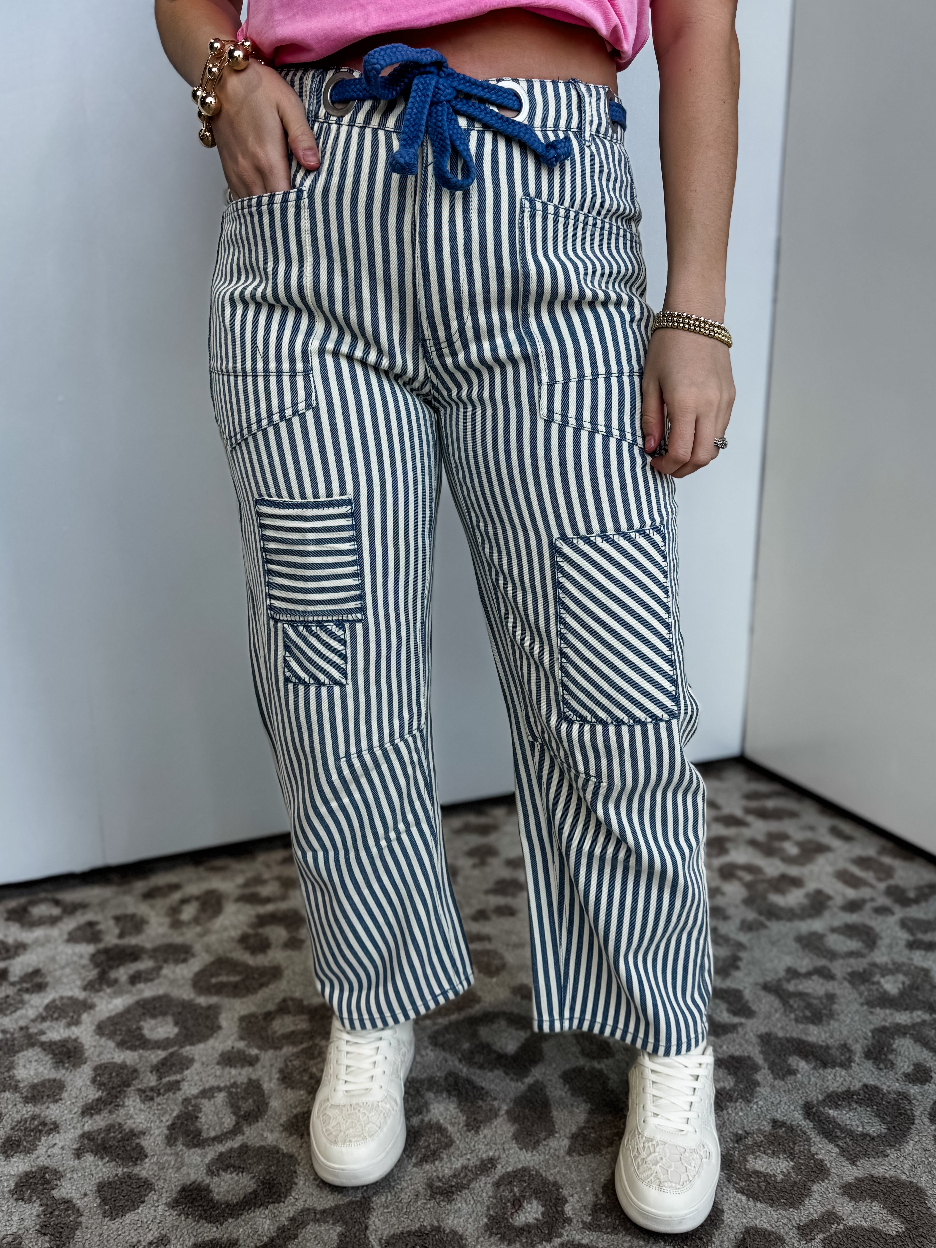 Twill & Line Pants - Navy