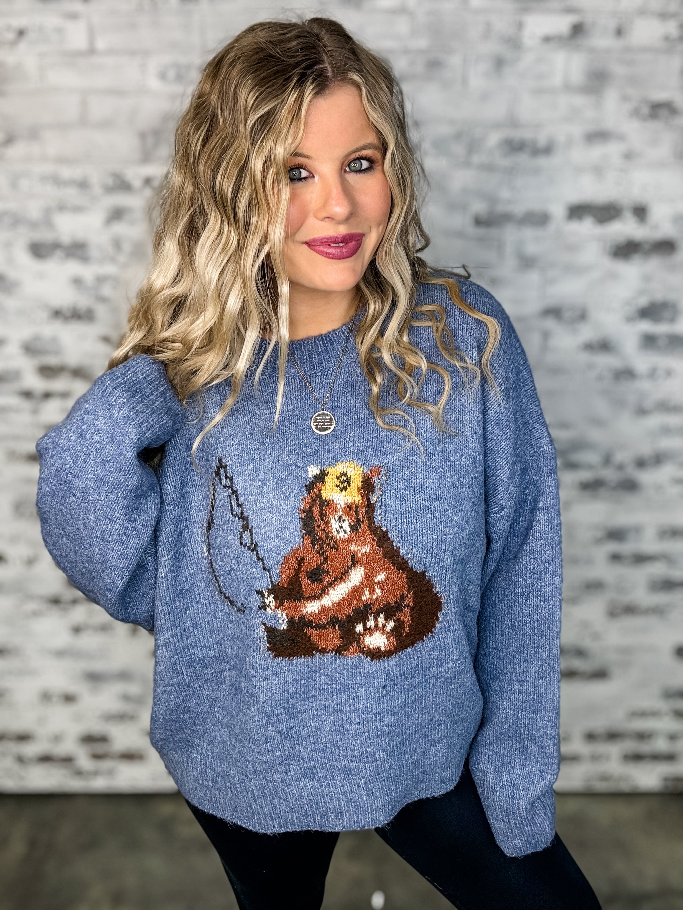 Fishing Bear Graphic Sweater