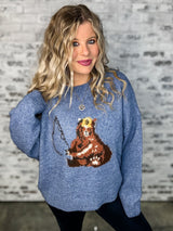 Fishing Bear Graphic Sweater