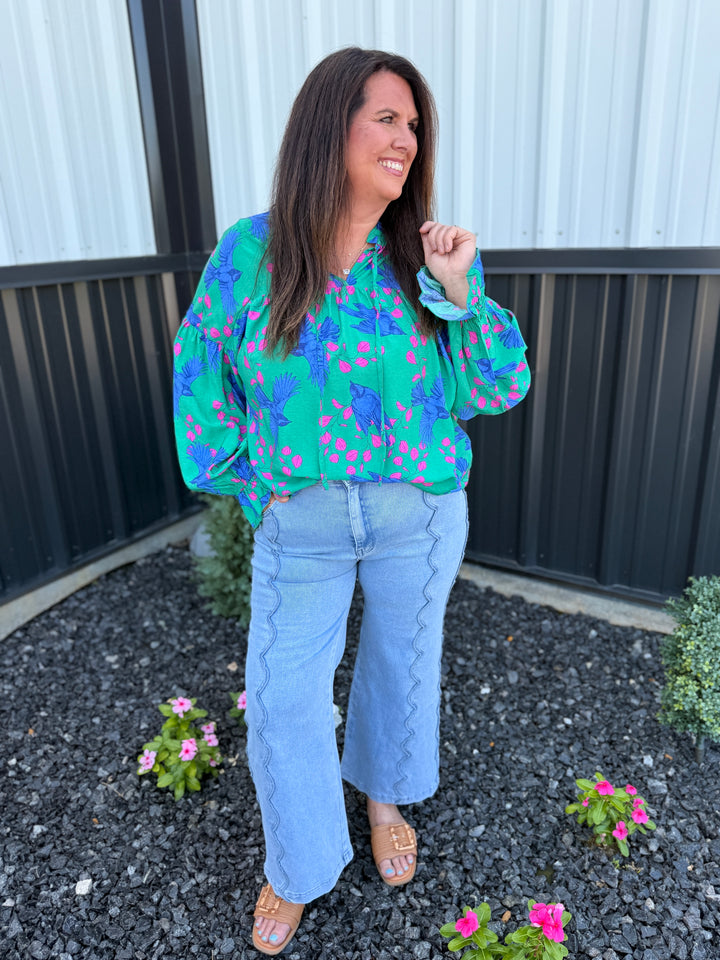 Bird Print Long Sleeve Shirt