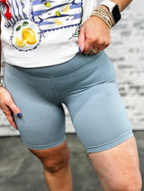 Weekend Ease Biker Shorts - Blue Grey DOORBUSTER