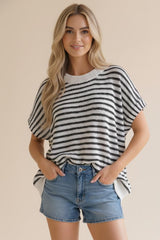 Relaxed Stripe Knit Pullover - Black