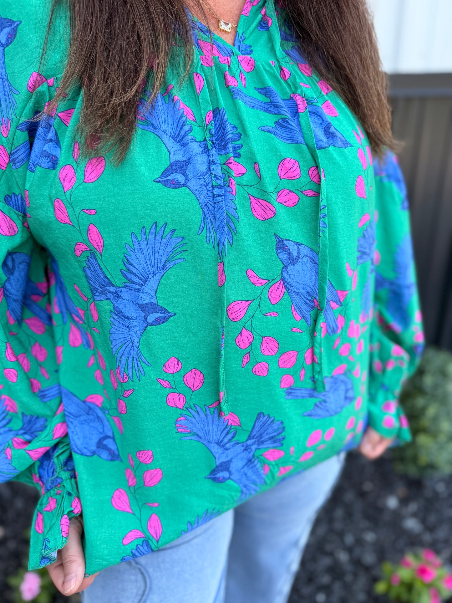 Bird Print Long Sleeve Shirt