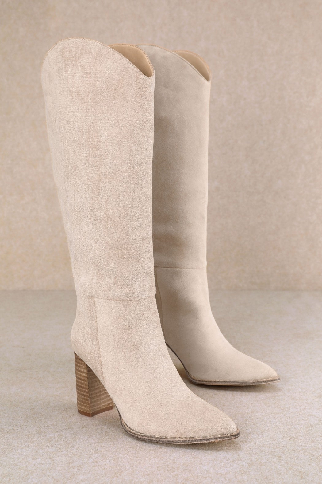 Naya Luxe Block Heel Boots - Beige