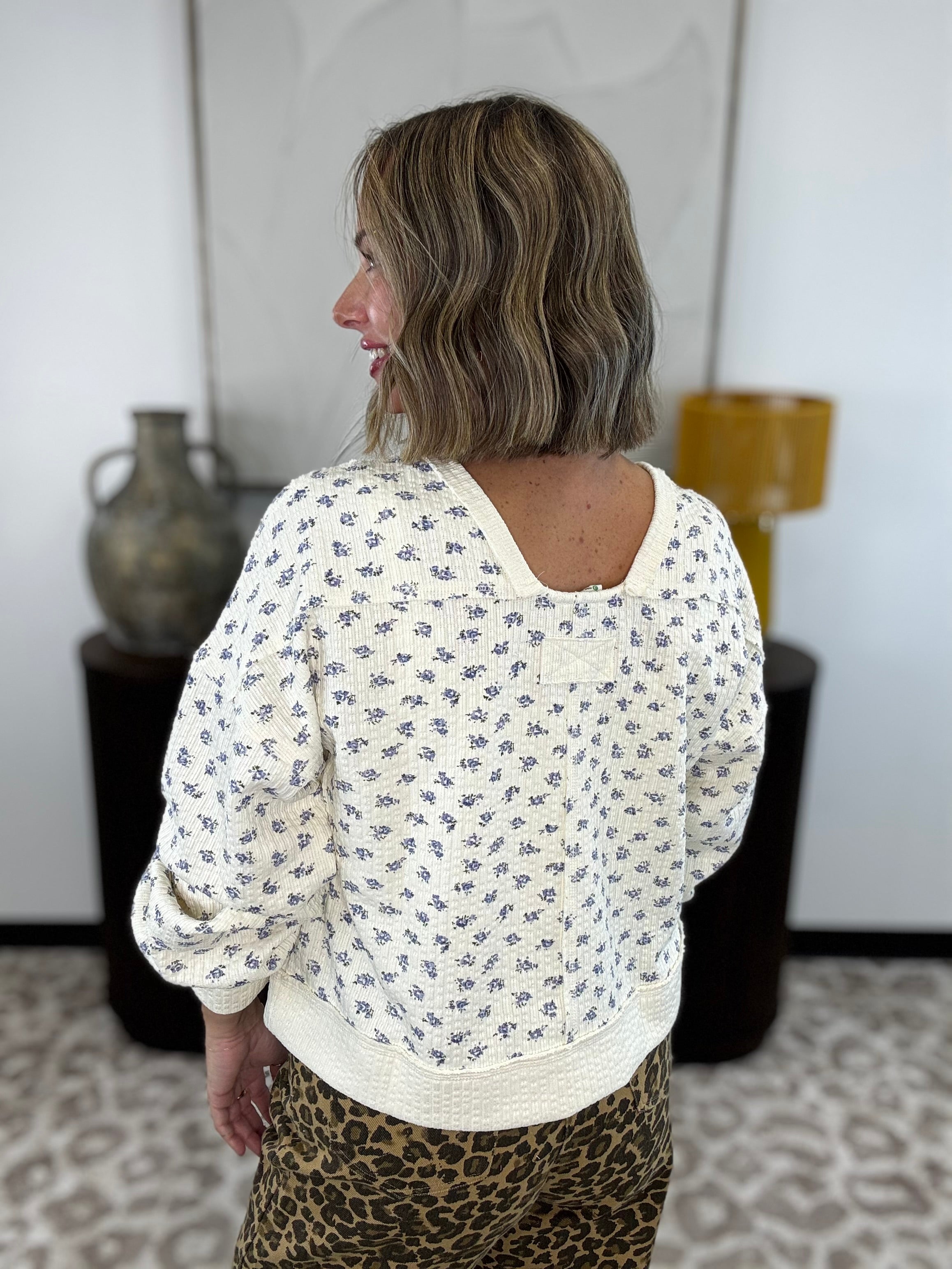 Floral Whimsy Oversized Top - Cream