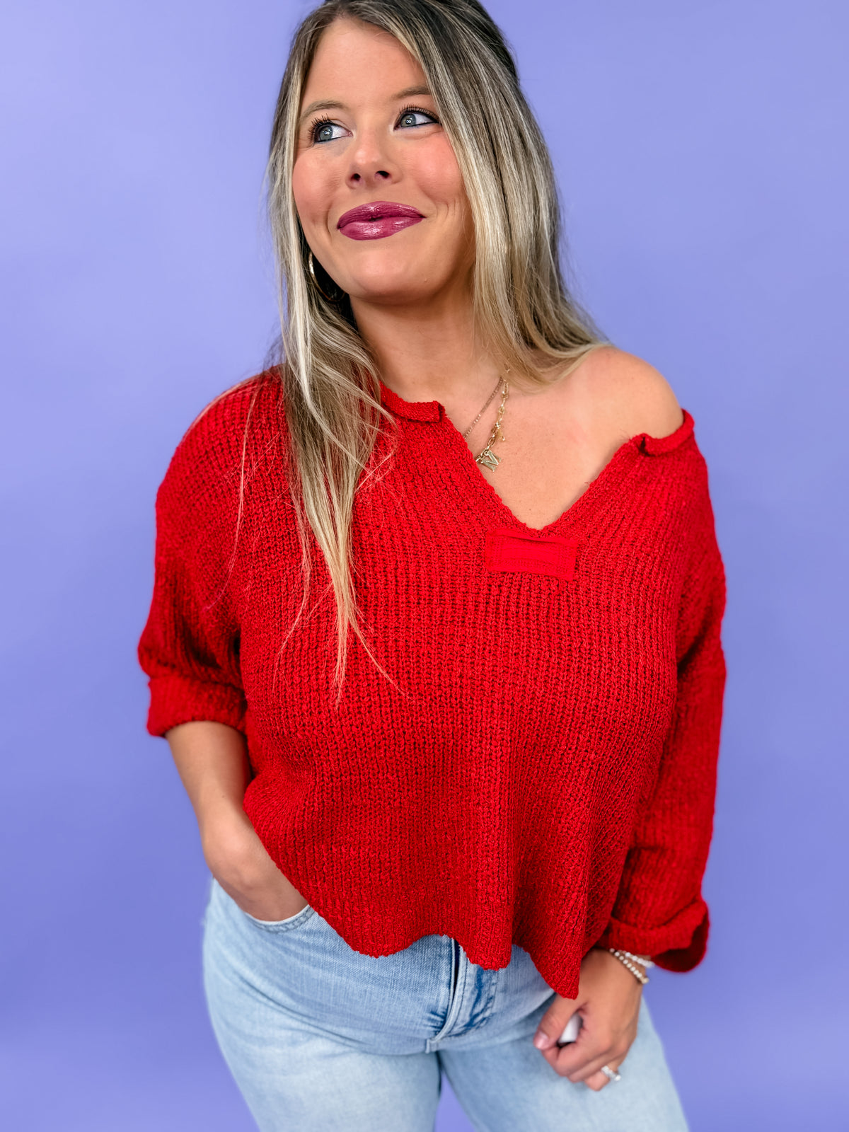 Color Me Cozy Split Neck Sweater