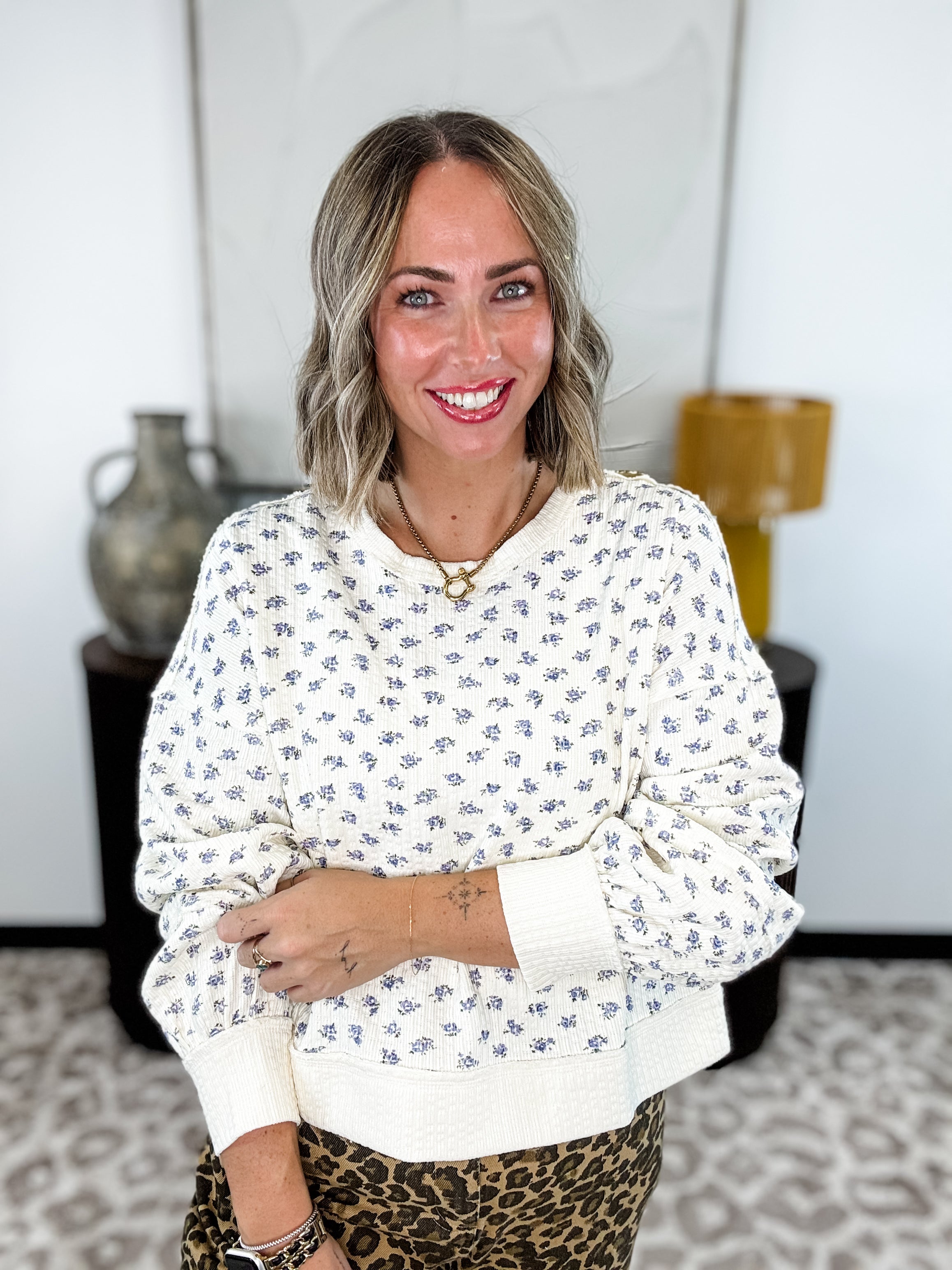 Floral Whimsy Oversized Top - Cream