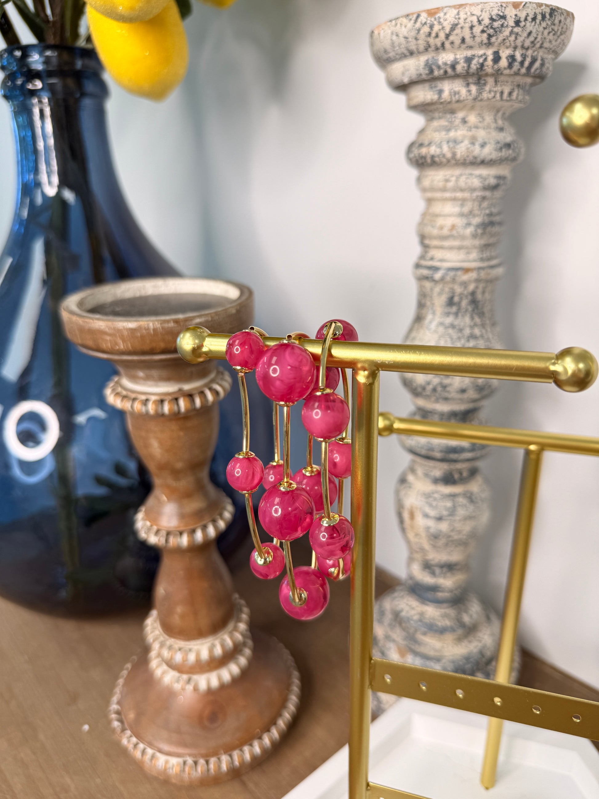 3 Row Marble Ball & Curved Metal Bracelet Set